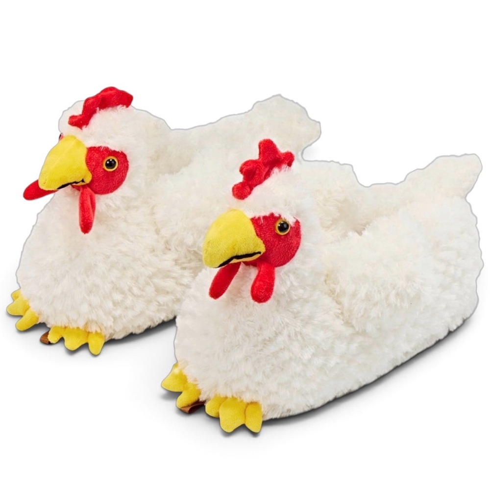 Women’s Plush Chicken Slippers White Cozy Indoor Slip-Ons